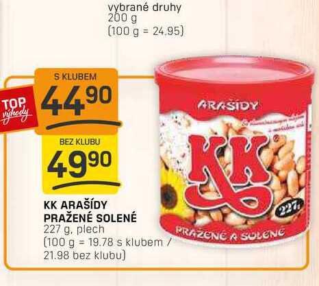 KK ARAŠÍDY PRAŽENÉ SOLENÉ 227 g, plech