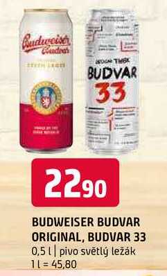 Budweiser Budvar B:Original Pivo světlý ležák 33 0,5l