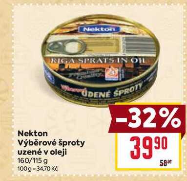 Nekton Výběrové šproty uzené v oleji 160/115 g