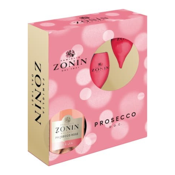 Zonin Prosecco D.O.C. Rosé Brut + 2 sklenice (dárkové balení)