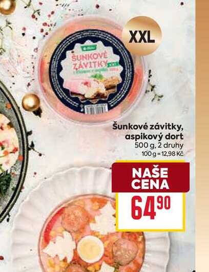 Šunkové závitky, aspikový dort 500 g