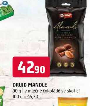 Druid mandle 90 g v mléčné čokoládě se skořicí 