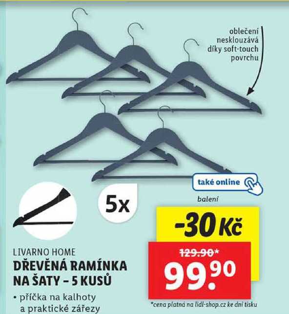 DŘEVĚNÁ RAMÍNKA NA ŠATY - 5 KUSŮ