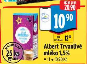 Albert Trvanlivé mléko 1,5%, 1 l