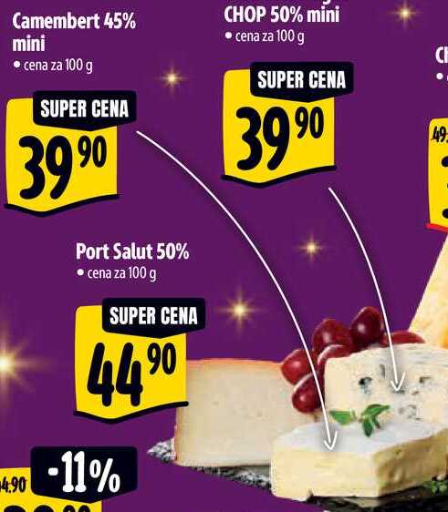 Camembert 45% mini, cena za 100 g 