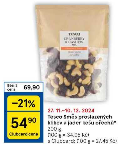 Tesco Směs proslazených klikev a jader kešu ořechů, 200 g