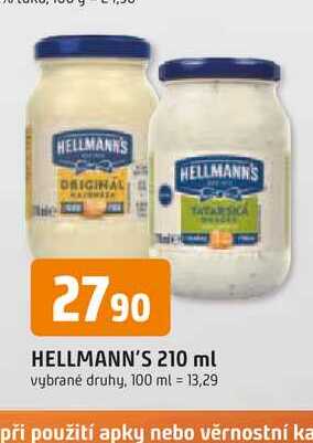 Hellmann's majonéza, tatarská omáčka 210ml, vybrané druhy