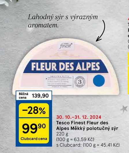 Tesco Finest Fleur des Alpes Měkký polotučný sýr, 220 g