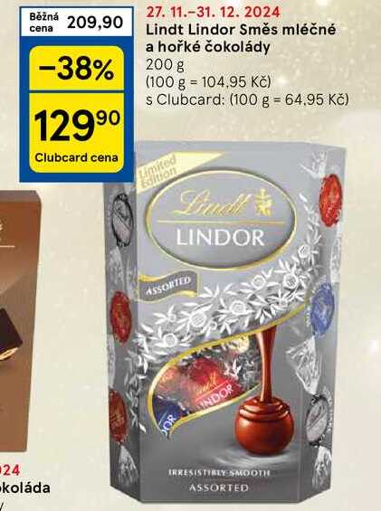 Lindt Lindor Směs mléčné a hořké čokolády, 200 g 