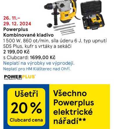 Powerplus Kombinované kladivo 1500 W, 860 ot/min, síla úderu 6 J