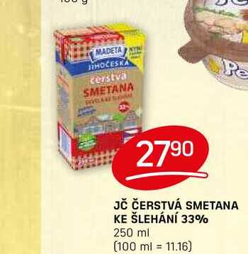 JČ Čerstvá Smetana ke šlehání 33% 250ml