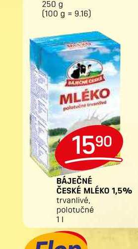 BÁJEČNÉ ČESKÉ MLÉKO 1,5% trvanlivé, polotučné 1l