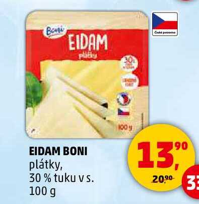 EIDAM BONI plátky, 30% tuku v s., 100 g 