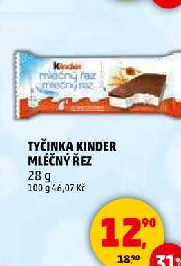 TYČINKA KINDER MLÉČNÝ ŘEZ, 28 g 