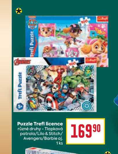 Puzzle Trefl licence různé druhy - Tlapková patrola/Lilo & Stitch/ Avengers/Barbie aj. 1ks