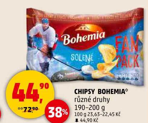 CHIPSY BOHEMIA různé druhy, 190-200 g