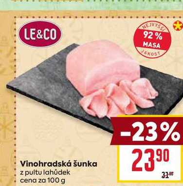 Vinohradská šunka z pultu lahůdek cena za 100 g 