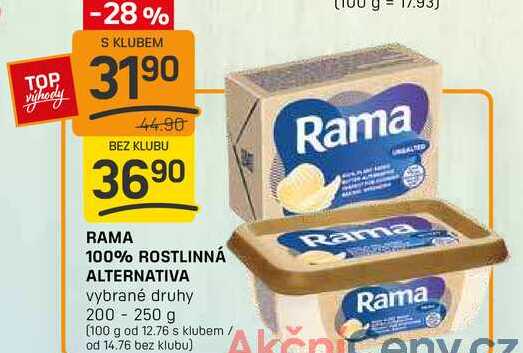 RAMA 100% ROSTLINNÁ ALTERNATIVA vybrané druhy 200 - 250 g