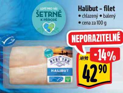 Halibut - filet, cena za 100 g 