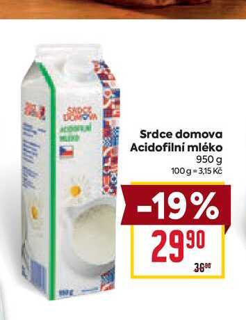 Srdce domova Acidofilní mléko 950 g