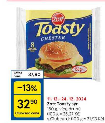 Zott Toasty sýr, 150 g, více druhů 