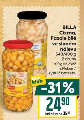 BILLA Cizrna, Fazole bílé ve slaném nálevu 540/400 g