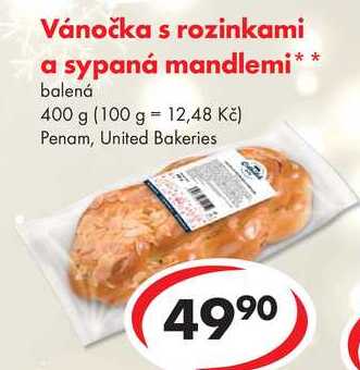 Vánočka s rozinkami a sypaná mandlemi, 400 g