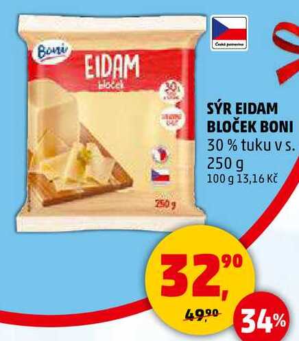 SÝR EIDAM BLOČEK BONI 30% tuku v s., 250 g 