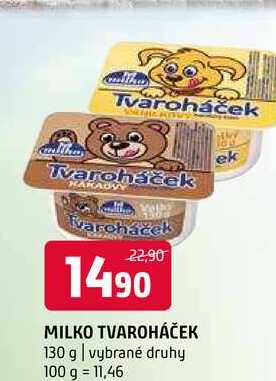 Milko Tvaroháček 130g, vybrané druhy