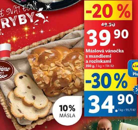 Máslová vánočka s mandlemi a rozinkami, 350 g