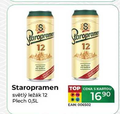 Staropramen světlý ležák 12 Plech 0,5L   v akci