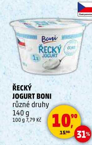 ŘECKÝ JOGURT BONI různé druhy, 140 g 