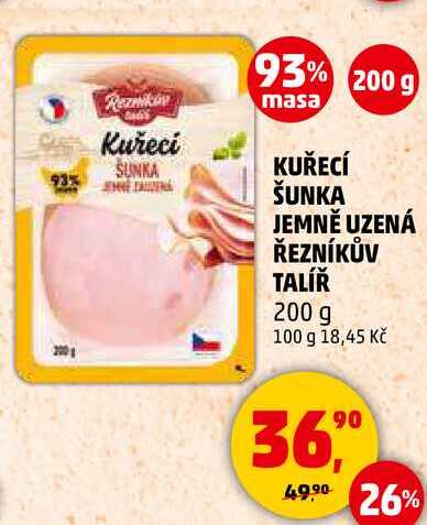 KUŘECÍ ŠUNKA JEMNĚ UZENÁ ŘEZNÍKŮV TALÍŘ, 200 g