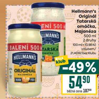 Hellmann's Originál Tatarská omáčka, Majonéza 500ml  