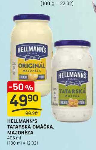 HELLMANN'S TATARSKÁ OMÁČKA, MAJONÉZA 405 ml 