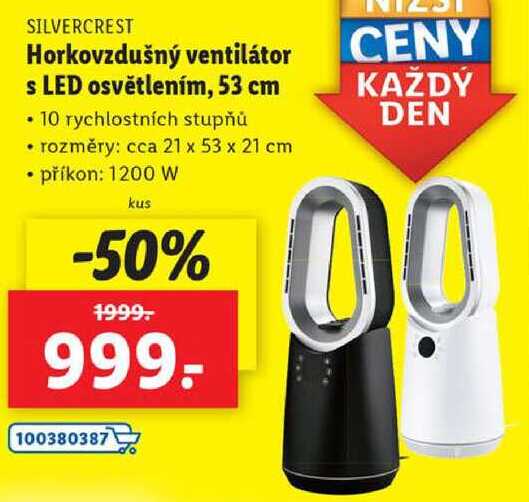 Horkovzdušný ventilátor s LED osvětlením, 53 cm 