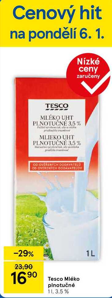 Tesco Mléko plnotučné, 1 l