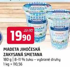 Madeta Jihočeská zakysaná smetana 8-11%tuku 180g