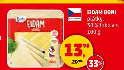 EIDAM BONI plátky, 30% tuku v s., 100 g 