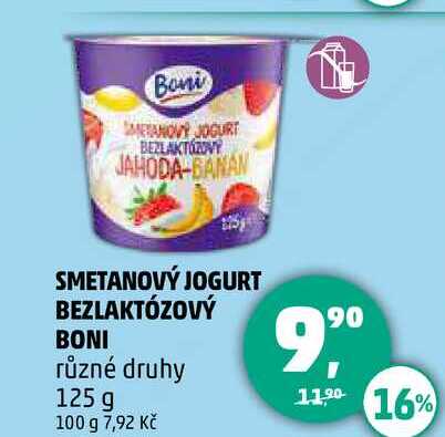 SMETANOVÝ JOGURT BEZLAKTÓZOVÝ BONI různé druhy, 125 g 