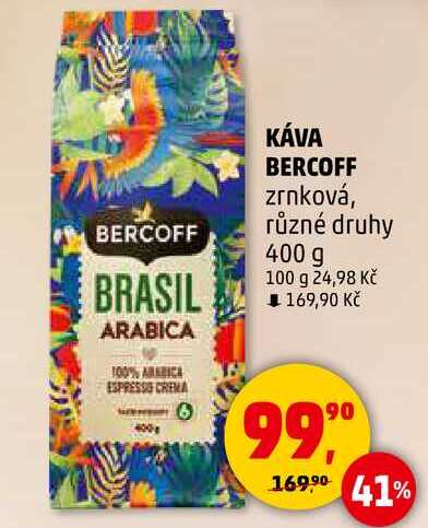 KÁVA BERCOFF zrnková, různé druhy, 400 g