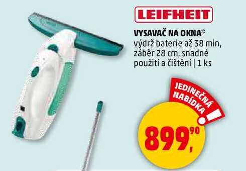 LEIFHEIT VYSAVAČ NA OKNA výdrž baterie až 38 min, záběr 28 cm, snadné použití a čištění, 1 ks 