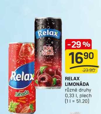 RELAX LIMONÁDA různé druhy 0,33l, plech