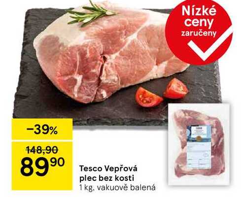 Tesco Vepřová plec bez kosti, 1 kg, vakuově balená