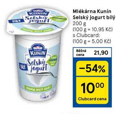 Mlékárna Kunín Selský jogurt bílý, 200 g 