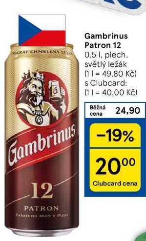 Gambrinus Patron 12, 0.5 1. plech. světlý ležák 