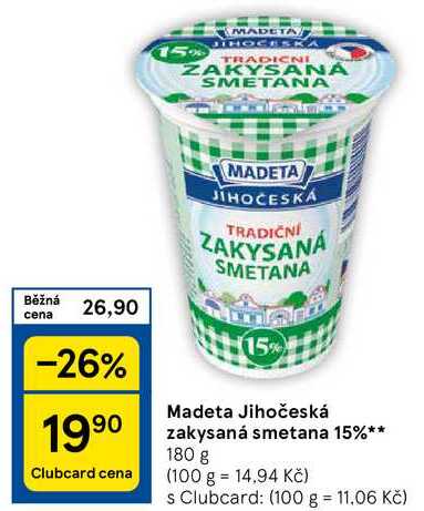 Madeta Jihočeská zakysaná smetana 15%, 180 g 