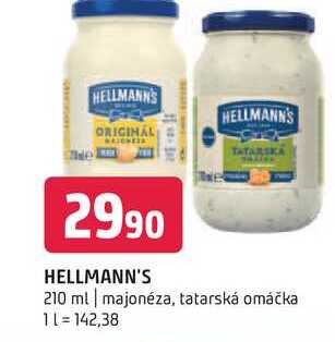 Hellmann's tatarská omáčka, majonéza 210ml