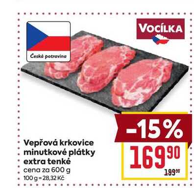 Vepřová krkovice minutkové plátky extra tenké cena za 600 g 