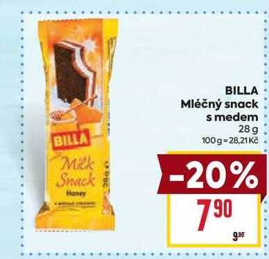 BILLA Mléčný snack s medem 28 g